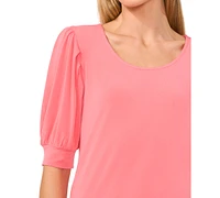 CeCe Women's Shirred Scoop-Neck 3/4-Sleeve Knit Top