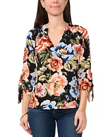 Sam & Jess Petite Printed V-Neck 3/4-Tie-Sleeve Top