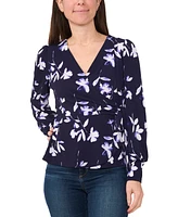 Sam & Jess Petite Printed Faux-Wrap Long-Sleeve Top