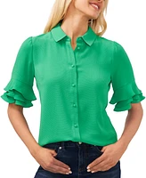 CeCe Women's Short Sleeve Ruffle Button Down Blouse