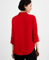 Anne Klein Women's Chain-Trim Roll-Sleeve Shirt