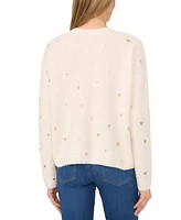 CeCe Women's Scattered Foil Hearts Crewneck Sweater