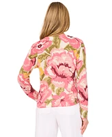 CeCe Women's Bold Roses Patterned Crewneck Sweater