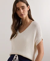 Lauren Ralph Petite Rib-Knit Short-Sleeve V-Neck Sweater