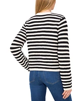 CeCe Women's Striped Patch-Pocket Cardigan Sweater