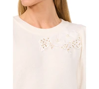 CeCe Women's Embellished Puff-Sleeve Crewneck Sweater