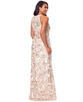 Betsy & Adam Petite Sleeveless Floral Sequin Sheath Gown