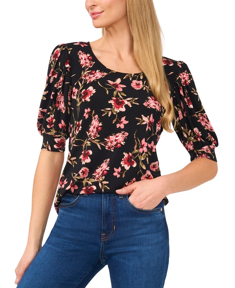 CeCe Women's Short-Sleeve Scoop-Neck Floral Knit Top