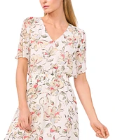 CeCe Women's Smocked-Waist Flutter-Sleeve Maxi Dress