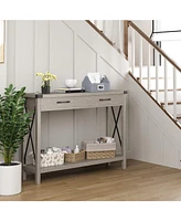 gaomon Console Table with 2 Drawers, Farmhouse Sofa Table with Storage Shelf