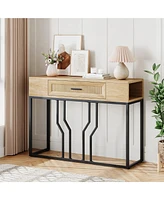 gaomon Console Table, Sofa Tables Rattan Entryway Table with Storage Drawer