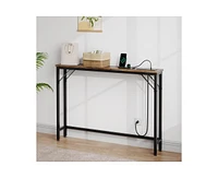 gaomon Slim Console Table with Built-In Outlets, Narrow Console Table for Small Spaces