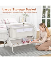 Costway 3-in-1 Portable Baby Bassinet Bedside Sleeper Cradle with Mattress& Storage Basket