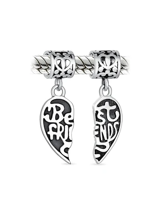 Bling Jewelry Bff Forever Best Friends Heart Dangle Charm Bead Sterling Silver for Bracelet