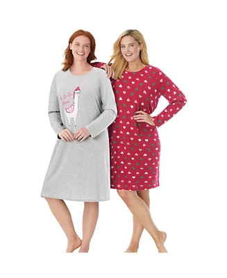 Dreams & Co. Plus 2-Pack Long-Sleeve Sleepshirt