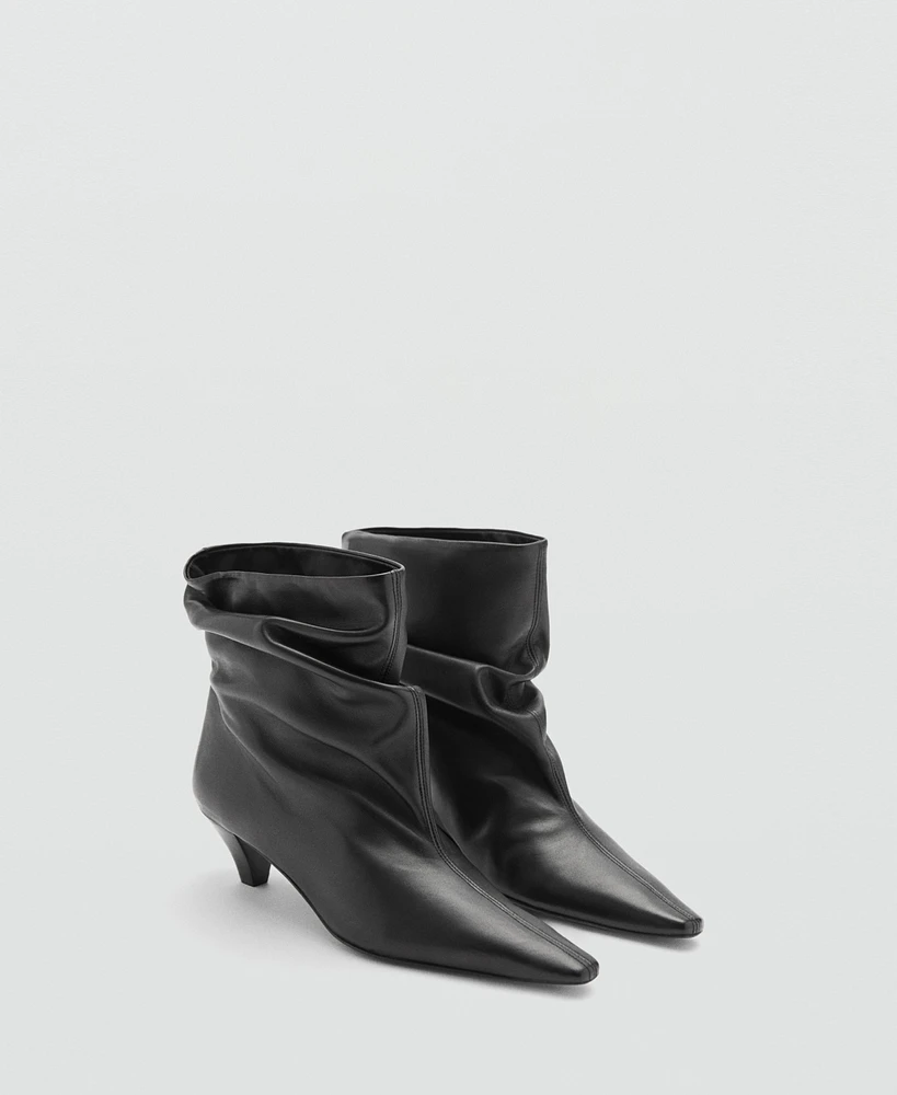 Mango Women's Leather Kitten-Heel Ankle Boots