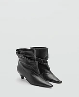 Mango Women's Leather Kitten-Heel Ankle Boots