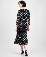 Anne Klein Women's Polka-Dot Smocked Midi Dress