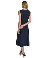 Halston Women's Split-Neck Sleeveless A-Line Dress