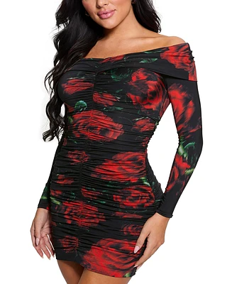 Guess Women's Miriana Rose-Print Off-The-Shoulder Dress