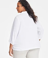 Jm Collection Plus Embellished Collar Cotton Gauze Top, Exclusively at Macy's