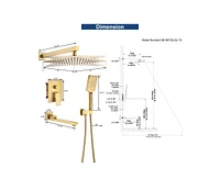 Casainc 3 Function Wall Mount Complete Rainfall Shower System with 3 Setting Handheld and Tub Spout