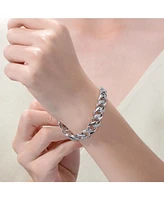 Bold Men's Curb Chain Bracelet with Iced Out Cubic Zirconia in Sterling Silver