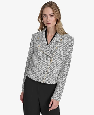 Halston Women's Boucle Asymmetric Zip-Front Moto Jacket