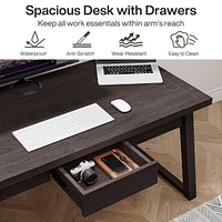 Tribesigns Home Office Executive Desk: 55 Inches Wooden Computer Desk with Drawer, Mid-Century Modern Study Writing Table, Rustic Pc Laptop Desk Works