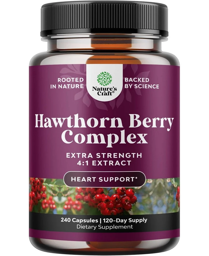 Nature's Craft Extra Strength Hawthorn Berry Capsules, 4:1 Hawthorn Extract Digestion & Heart Health Supplement for Men & Women, Nature's Craft, 240ct