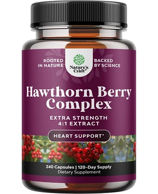 Nature's Craft Extra Strength Hawthorn Berry Capsules, 4:1 Hawthorn Extract Digestion & Heart Health Supplement for Men & Women, Nature's Craft, 240ct