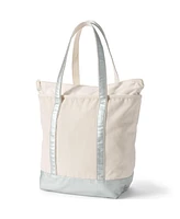 Lands' End Large Metallic 5 Pocket Zip Top Long Handle Canvas Tote Bag