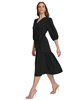 Dkny Women's Balloon-Sleeve Tie-Waist Tiered Dress