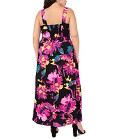 Vince Camuto Plus Floral Smocked Back Tiered Sleeveless Maxi Dress