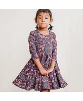 Mightly Girls Toddler Fair Trade Organic Cotton Print 3/4 Sleeve Twirl Dress