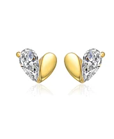 GiGiGirl Kids Sterling Silver 14K Gold Plated Cubic Zirconia Screw Back Heart Earrings