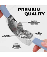 Zulay Kitchen Garlic Press Comfort Grip with Peeler and Brush