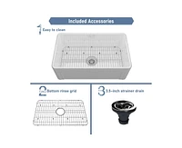 Casainc 30" Frame Design Reversible Installation Fireclay Kitchen Sink With Grid and Drainer