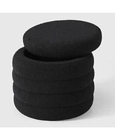 WestinTrends Mid-Century Modern Faux Sherpa Round Storage Ottoman
