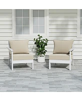 WestinTrends Outdoor Patio Hdpe White Loveseat Sofa with Cushions