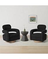 WestinTrends Mid-Century Modern Faux Sherpa Swivel Barrel Accent Chair (Set of 2)