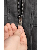 Boy's Lined Moto Pu Leather Jacket With Removable Hood