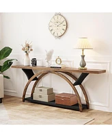 Tribesigns 70.87" Console Tables for Entryway, Narrow Long Entryway Table with Storage Shelf, 2-Tier Rustic Sofa Half Moon Frame Hallwa