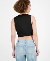 And Now This Women's V-Neck Button-Font Cropped Vest