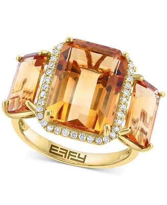 Effy Citrine (10 ct. t.w.) & Diamond (1/5 ct. t.w.) Three Stone Ring in 14k Gold