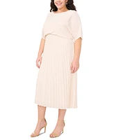 Msk Plus Round-Neck Flutter-Sleeve Pleated Midi Dress