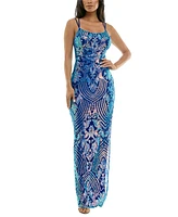 Emerald Sundae Juniors' Sequined Side-Slit Gown, Created for Macy's