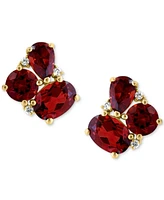 Effy Garnet (4-5/8 ct. t.w.) & Diamond (1/20 ct. t.w.) Mixed Cut Cluster Stud Earrings in 14k Gold