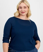 And Now This Trendy Plus Solid Boat-Neck Long-Sleeve Layered Top, Exclusively at Macy's