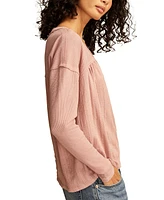 Lucky Brand Women's Mixed-Media V-Neck Long-Sleeve Top